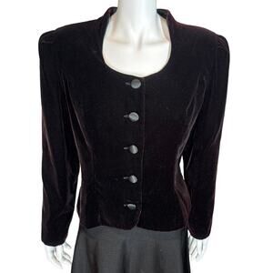 Vintage Maggy London Padded Shoulder Velvet‎ Blazer Black / Eggplant 8 / 10